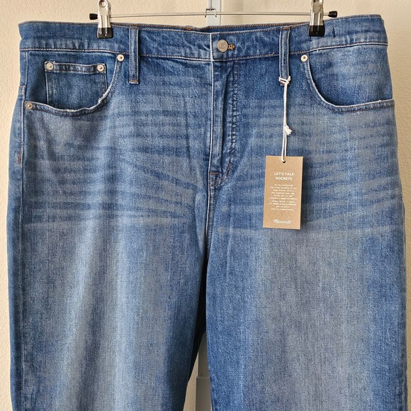 MADEWELL Women's Slim Wide- Leg Crop Blue Jeans in Garrett Wash Sz 35 - Picture 6 of 16